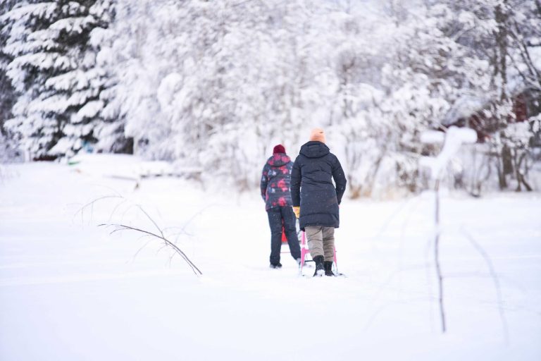 Kick sledding in winter